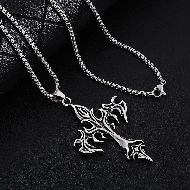 NOIR FLAME CROSS NECKLACE