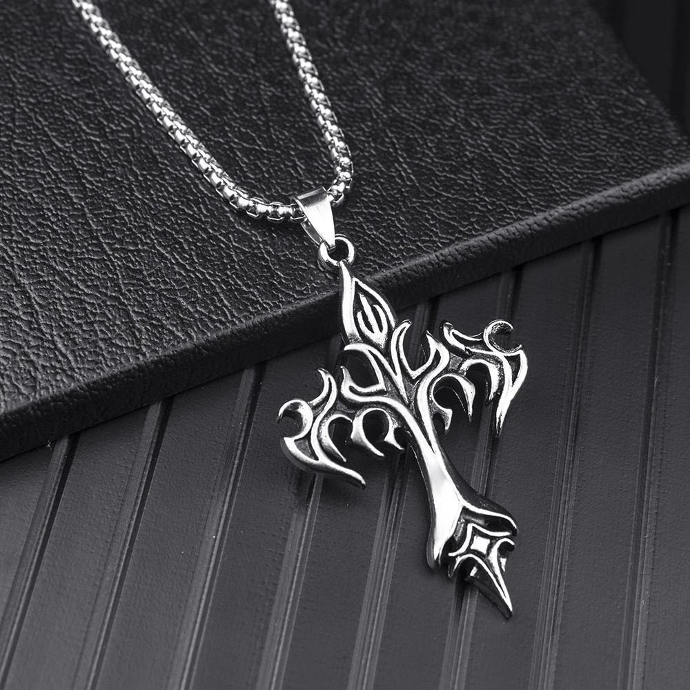 NOIR FLAME CROSS NECKLACE