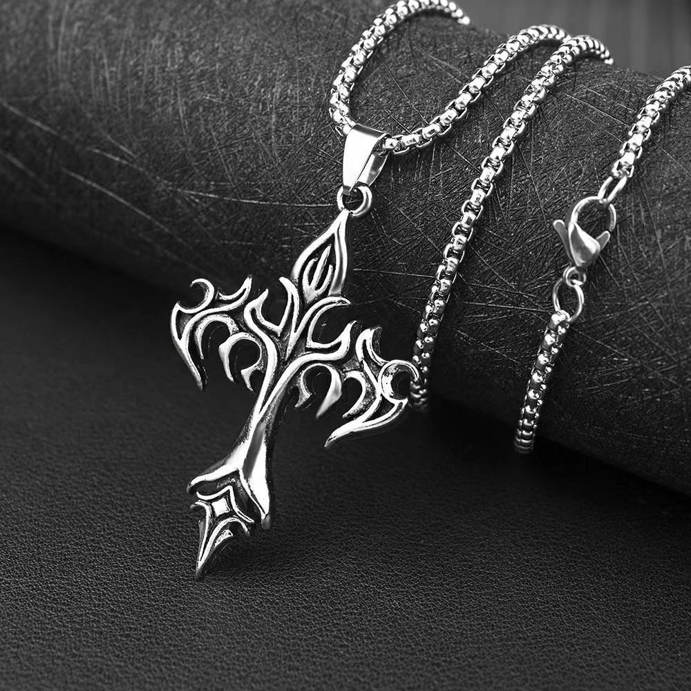 NOIR FLAME CROSS NECKLACE