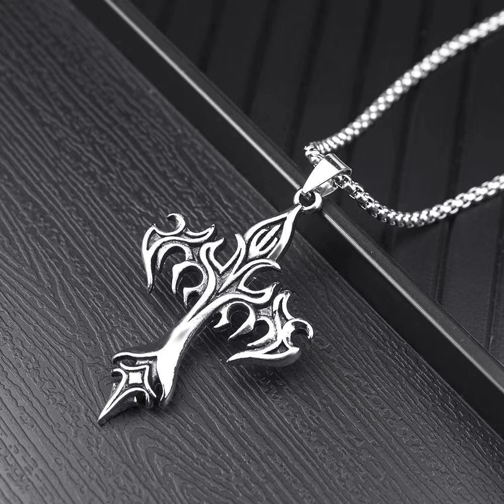 NOIR FLAME CROSS NECKLACE