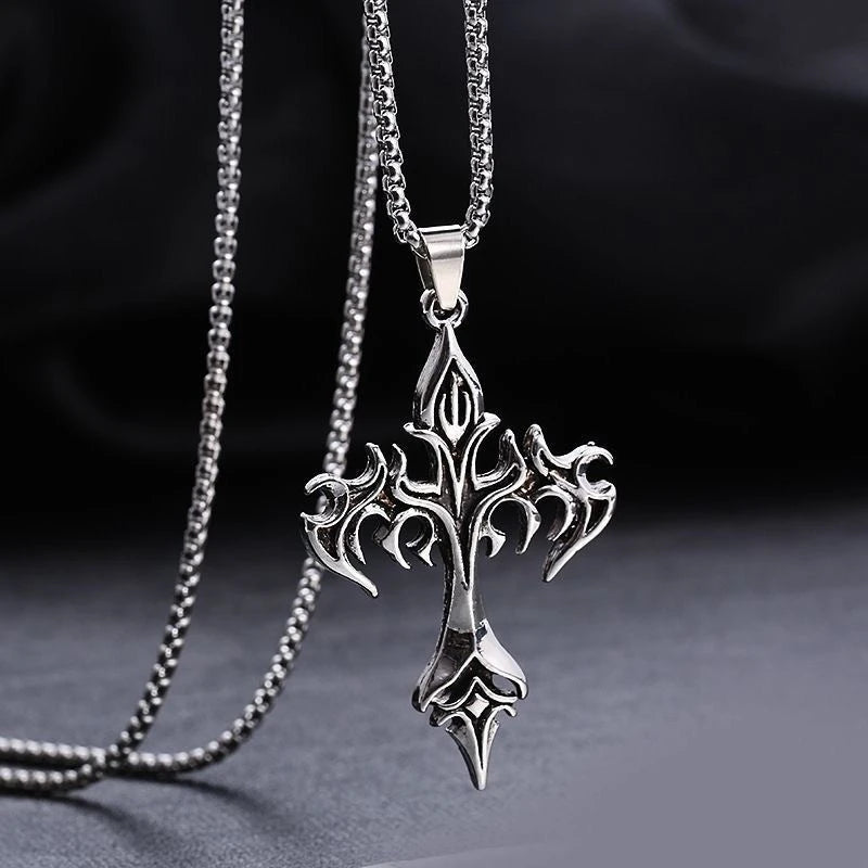 NOIR FLAME CROSS NECKLACE